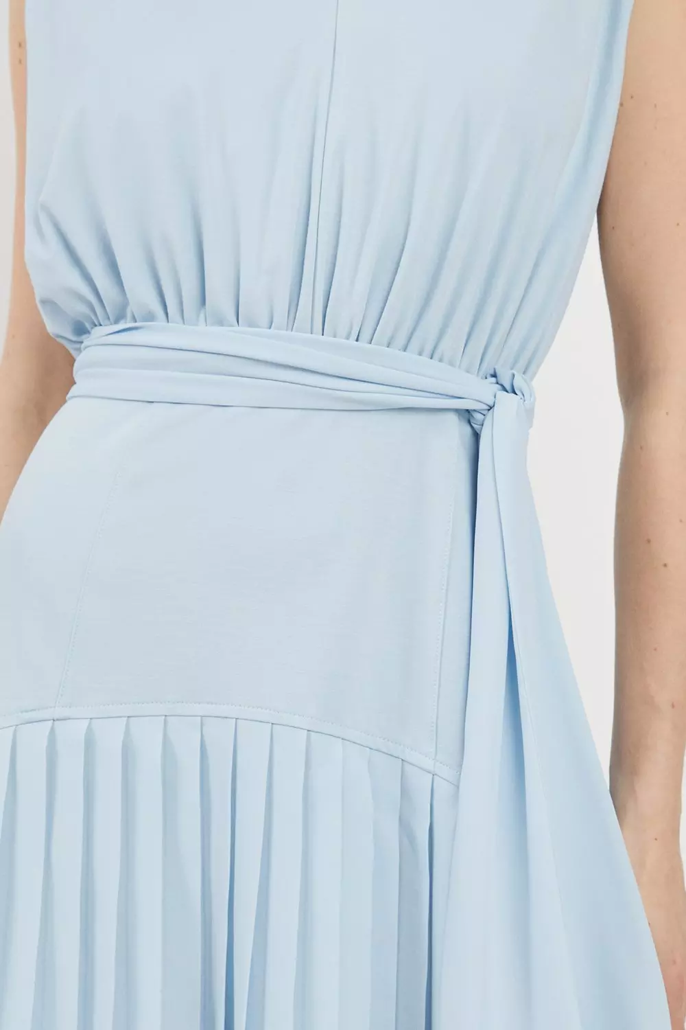 Jersey And Georgette Mix Pleated Sleeveless Mini Dress Karen Millen